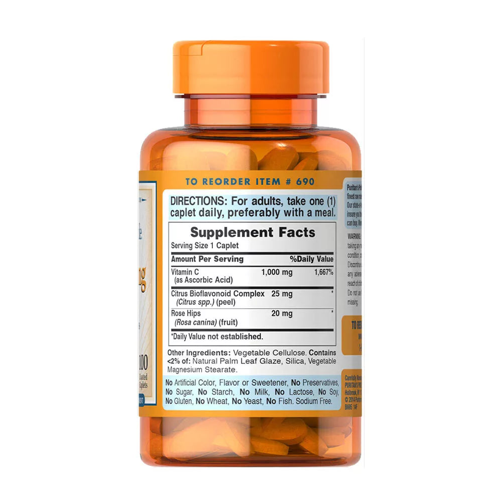 Puritan's Pride Vitamin C-1000 mg with Bioflavonoids & Rose Hips (100 Caplets)