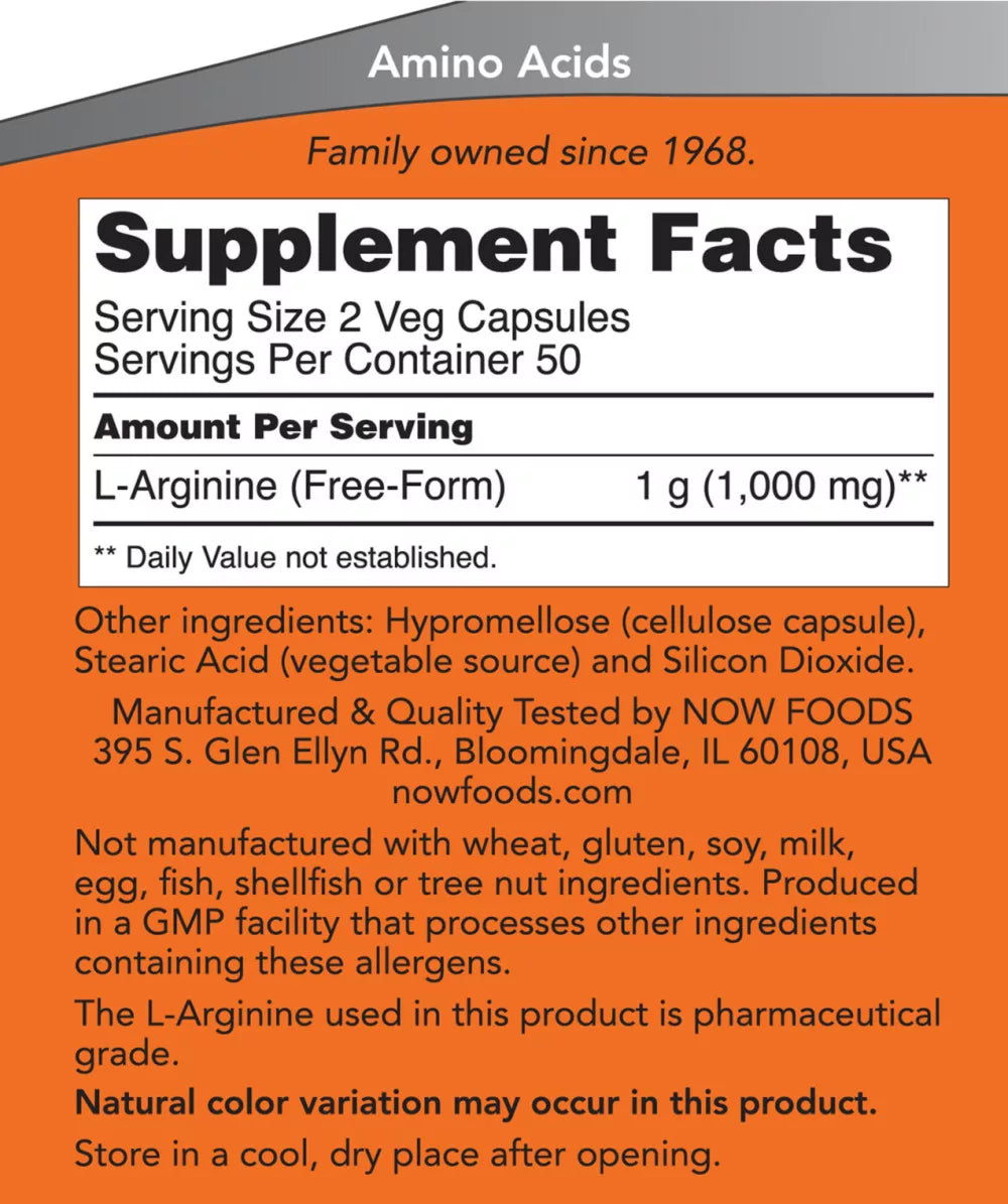 Now Foods L-Arginine 500 mg (100 Capsules)