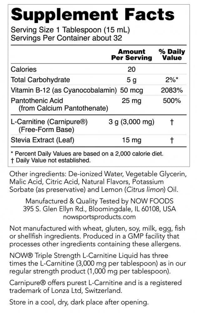 Now Foods L-Carnitine, Triple Strength Liquid (473 ml, Citrus)