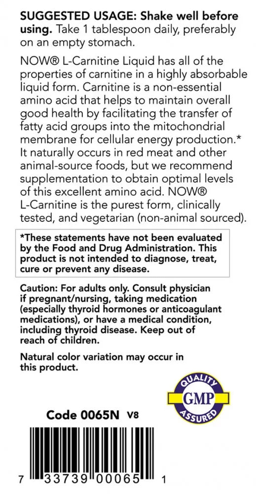 Now Foods L-Carnitine Liquid 1000 mg (473 ml, Citrus)