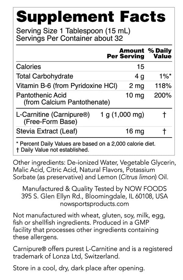 Now Foods L-Carnitine Liquid 1000 mg (473 ml, Citrus)