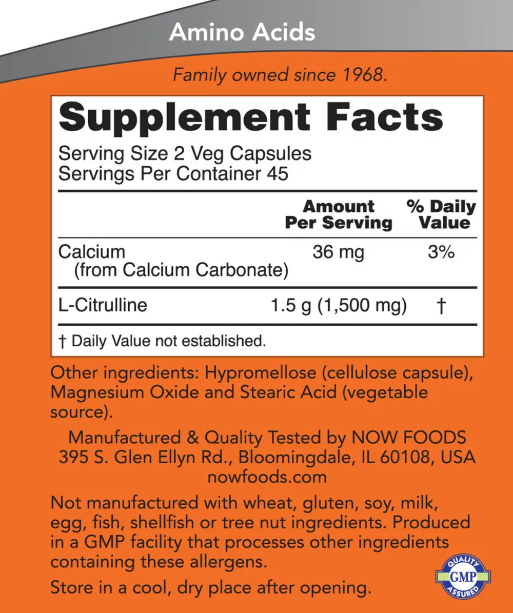 Now Foods L-Citrulline 750 mg (90 Veg Capsules)