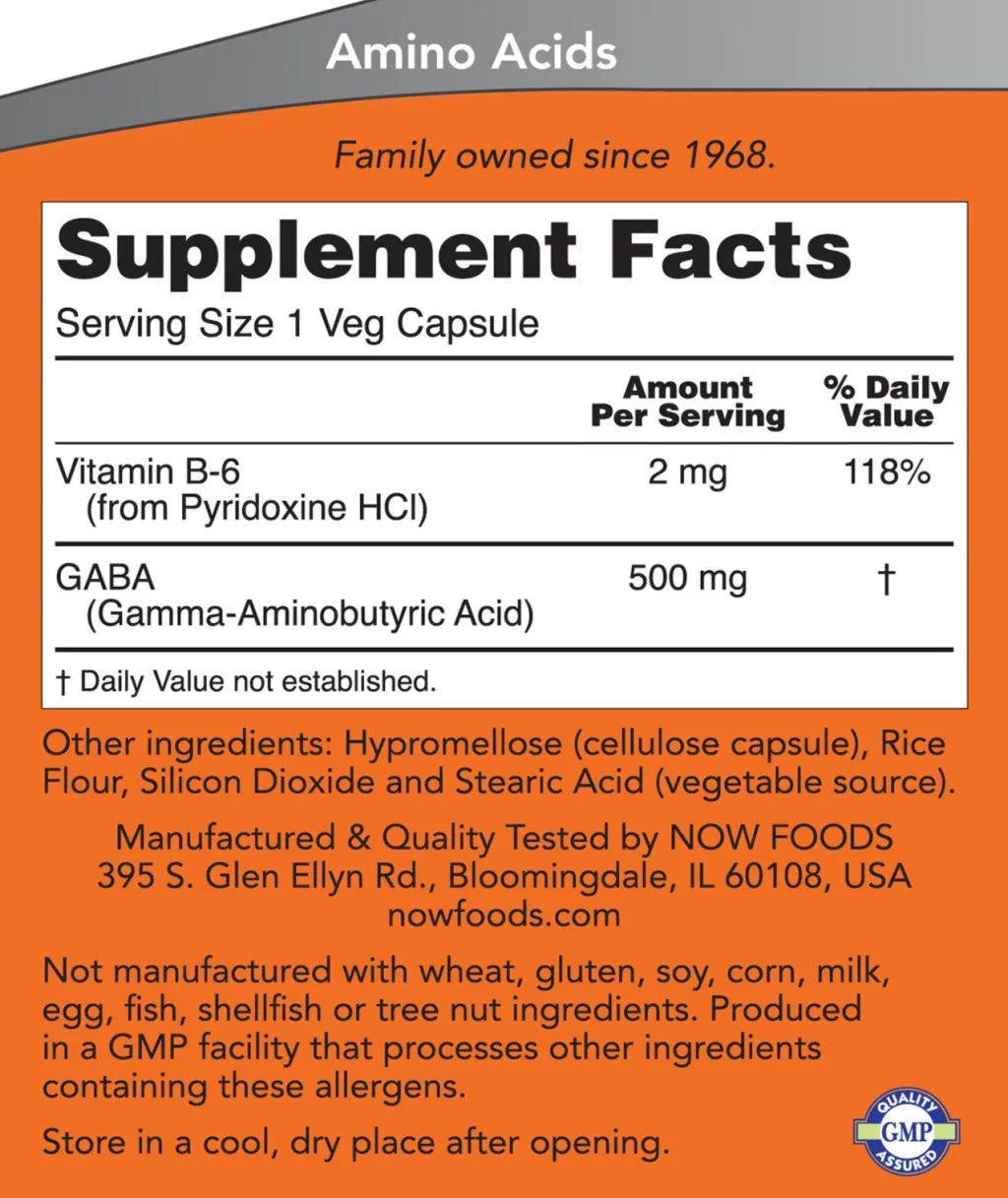Now Foods Gaba 500 MG (200 Veg Capsules)