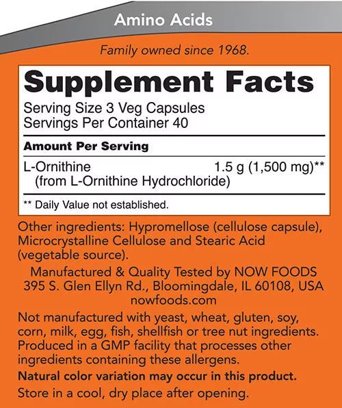 Now Foods L-Ornithine 500 mg (120 Veg Capsules)