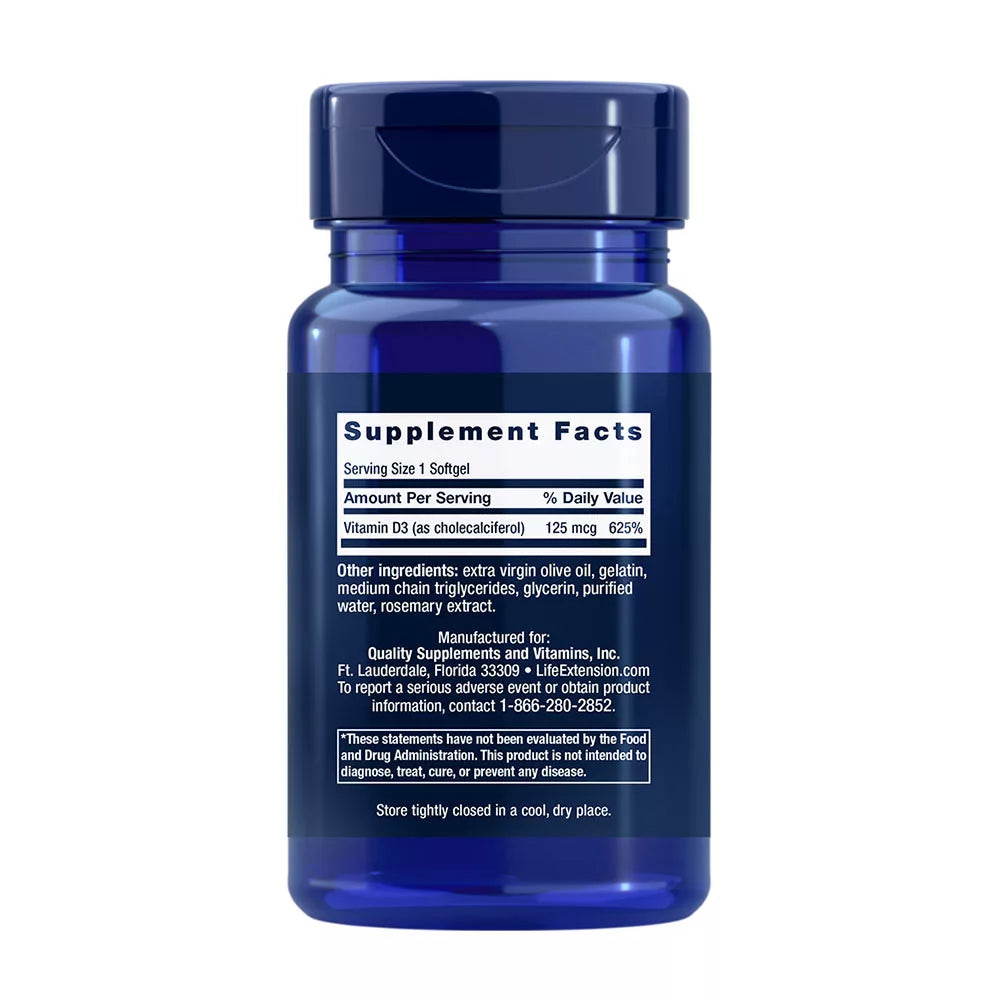 Life Extension Vitamin D3 125 mcg (5000 IU) (60 Softgels)