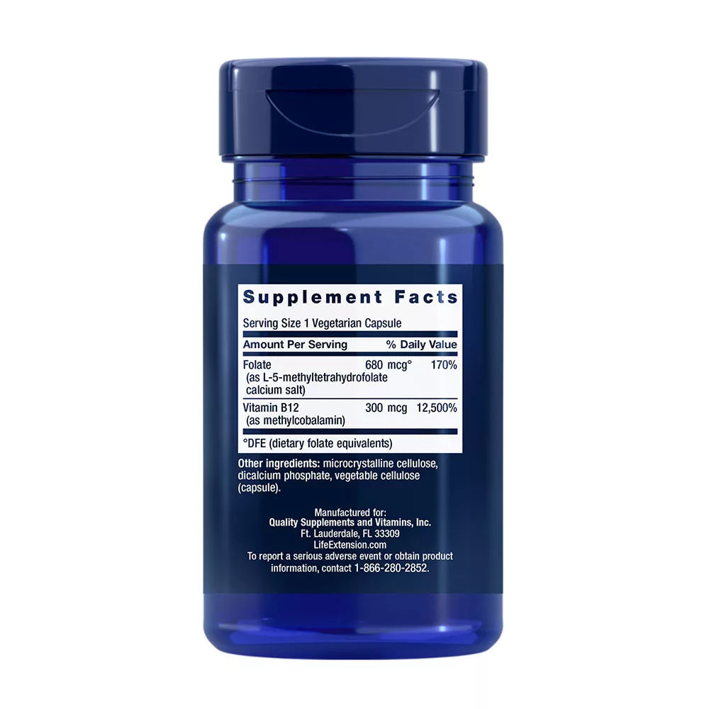 Life Extension BioActive Folate & Vitamin B12 (90 Veg Capsules)