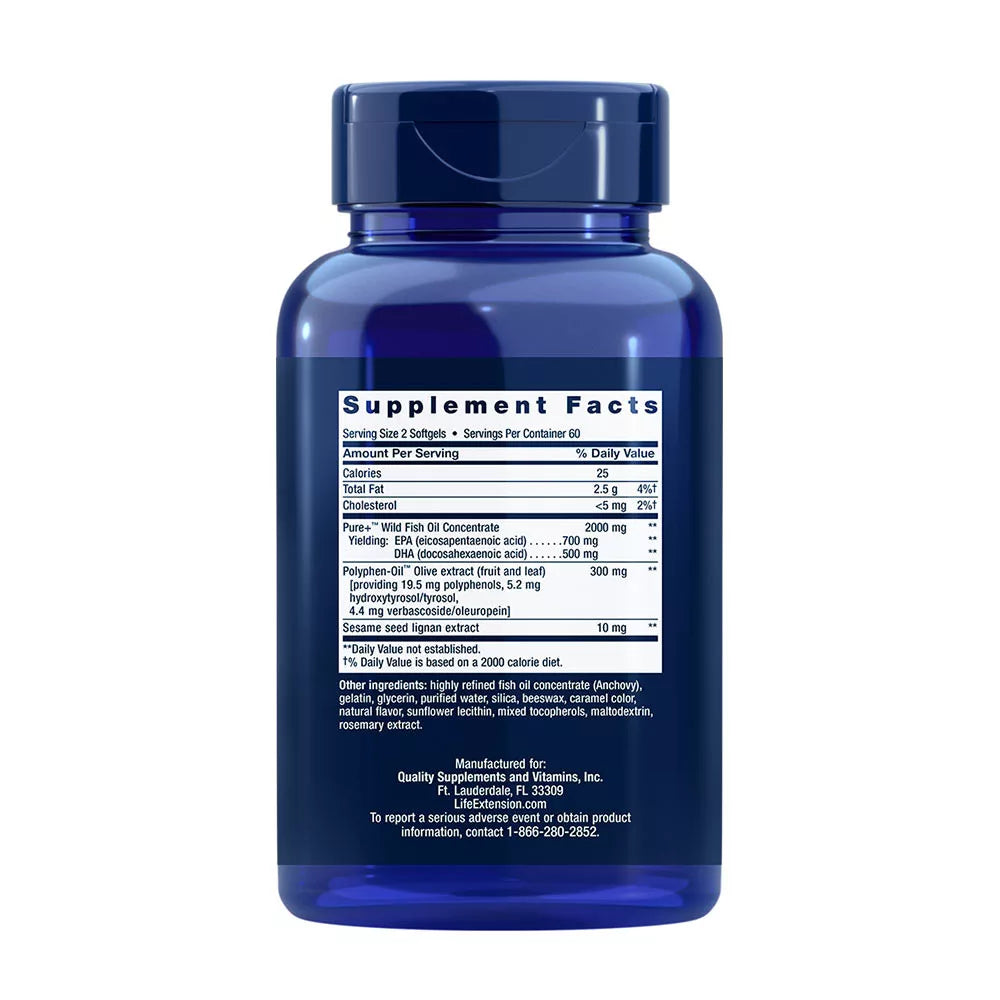 Life Extension Super Omega-3 EPA/DHA Fish Oil, Sesame Lignans, Olive Extract (120 Softgels)