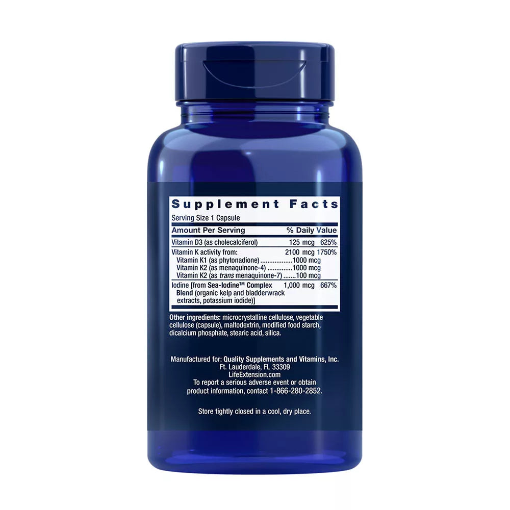 Life Extension Vitamins D and K with Sea-Iodine (60 Capsules)