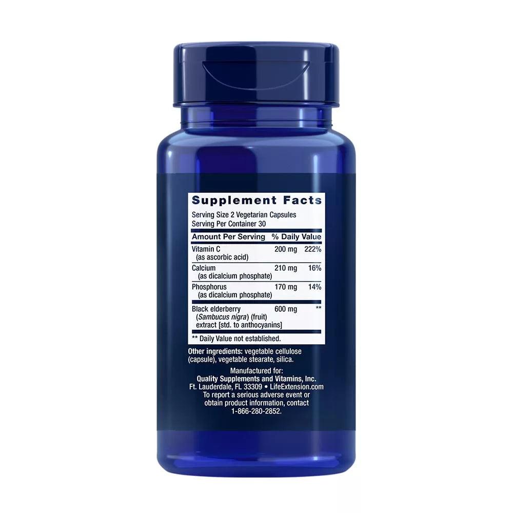 Life Extension Black Elderberry + Vitamin C (60 Veg Capsules)