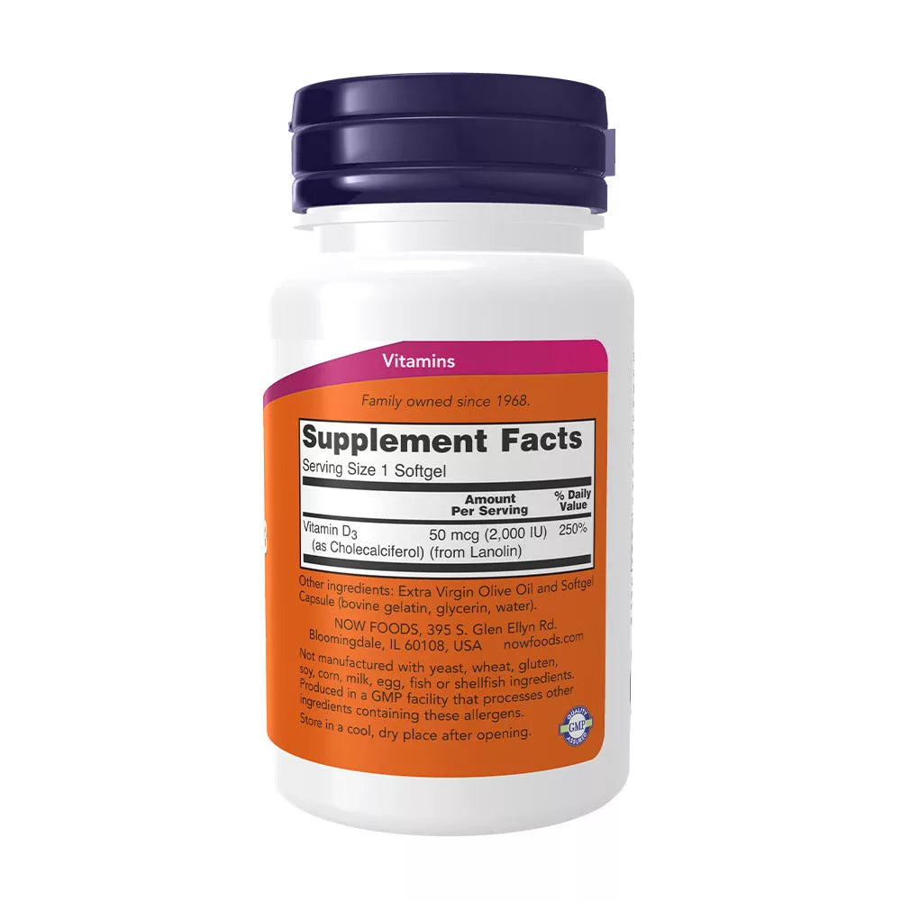 Now Foods Vitamin D-3 2000 IU (30 Softgels)