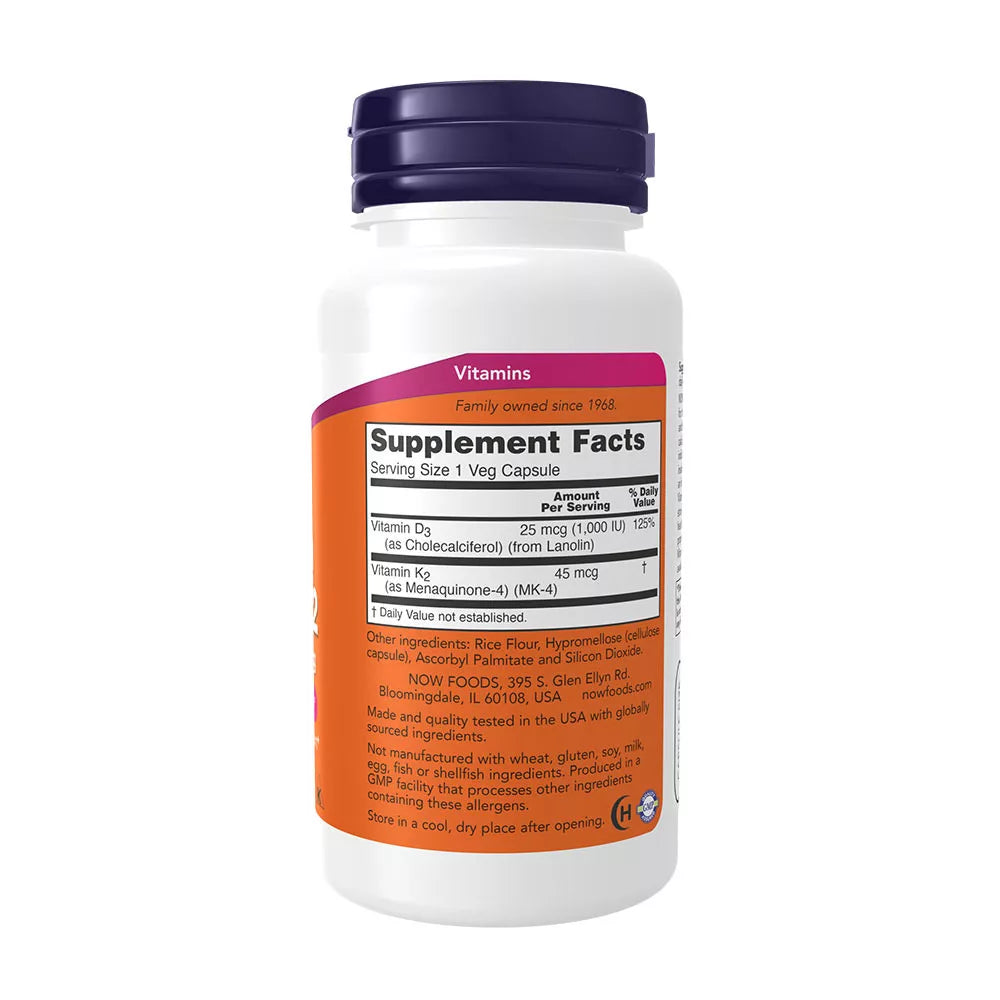 Now Foods Vitamin D-3 & K-2 (120 Veg Capsules)
