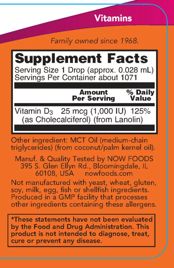 Now Foods Vitamin D-3 Liquid, Extra Strength (30 ml)