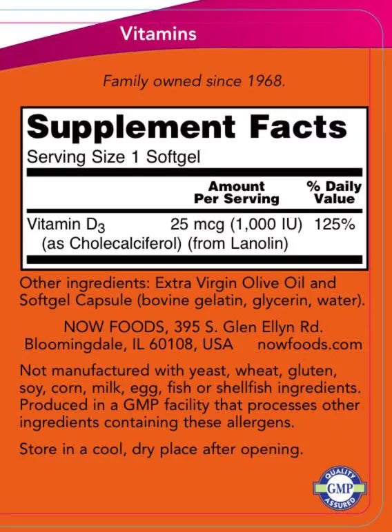 Now Foods Vitamin D-3 1,000 IU (360 Softgels)