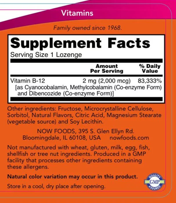 Now Foods Vitamin B-12 2000 mcg (100 Lozenges)