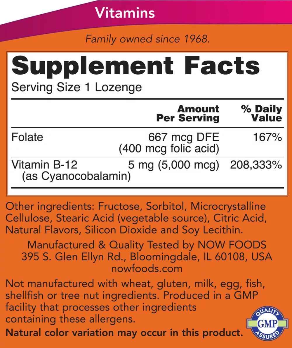 Now Foods Vitamin B-12 5000 mcg (60 Lozenges)