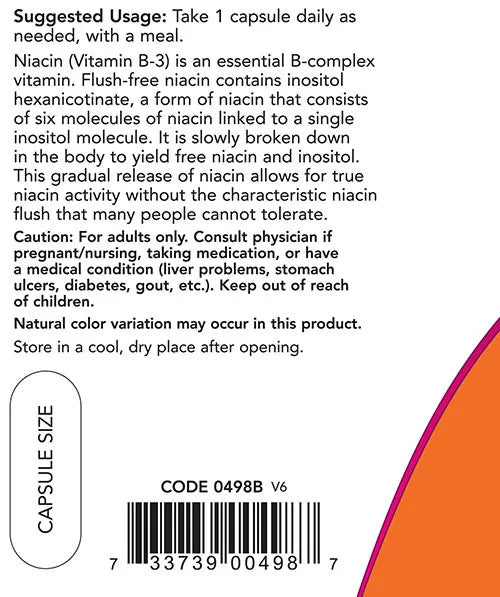 Now Foods Niacin 500 mg, Double Strength Flush-Free Veg Capsules (90 Veg Capsules)