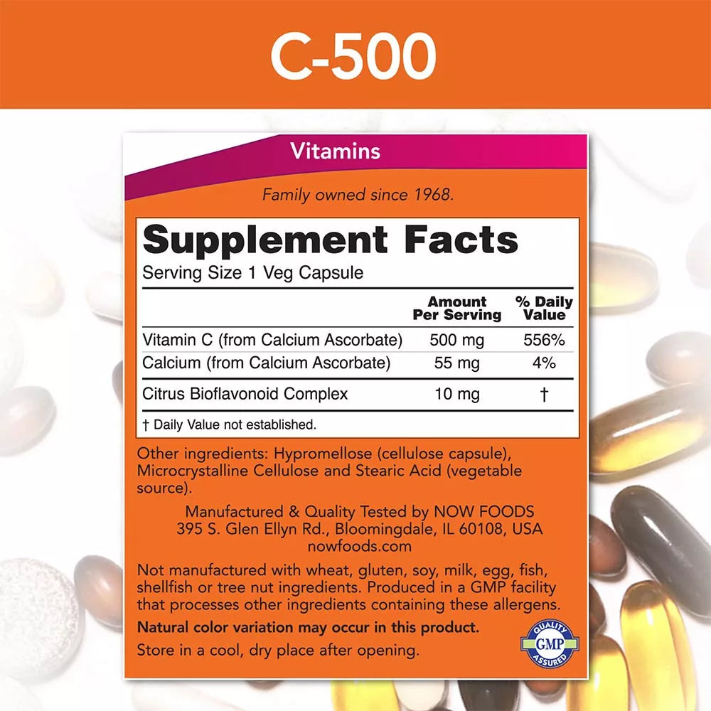 Now Foods Vitamin C-500 Calcium Ascorbate-C (250 Veg Capsules)