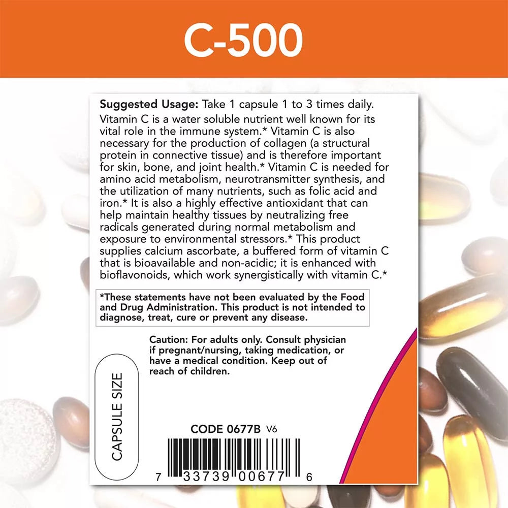 Now Foods Vitamin C-500 Calcium Ascorbate-C (250 Veg Capsules)