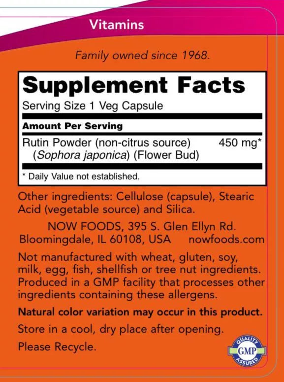 Now Foods Rutin 450 mg (100 Veg Capsules)