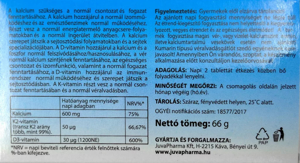 JutaVit Calcium Forte + Ca/K2/D3 tablet (60 Tablets)