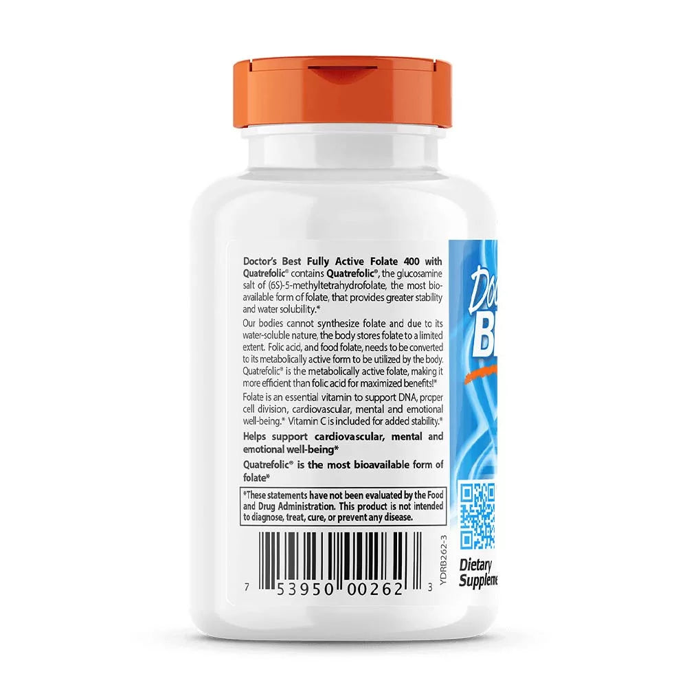 Doctor's Best Fully Active Folate 400 + Quatrefolic 400 mcg (90 Veggie Capsules)