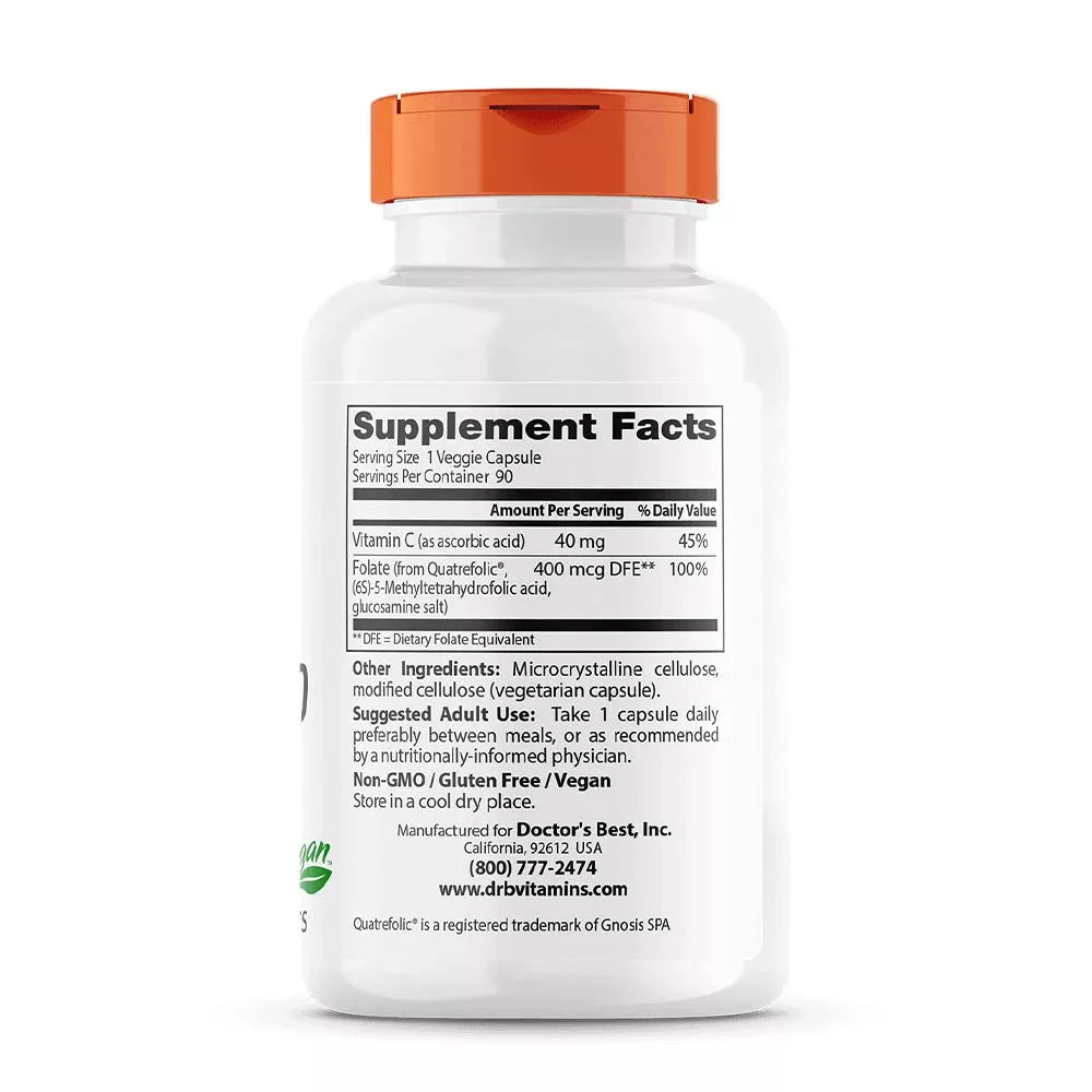 Doctor's Best Fully Active Folate 400 + Quatrefolic 400 mcg (90 Veggie Capsules)
