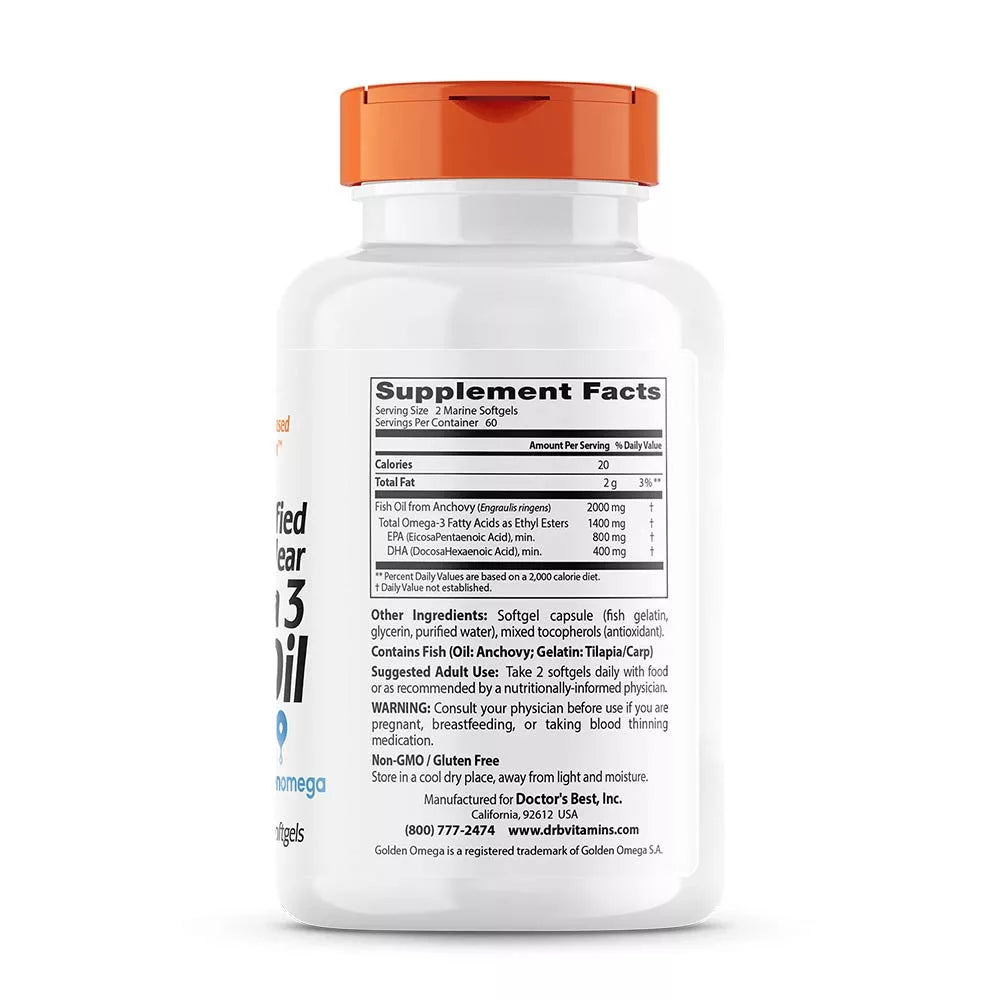 Doctor's Best Purified & Clear Omega 3 Fish Oil 1000 mg (120 Marine Softgels)