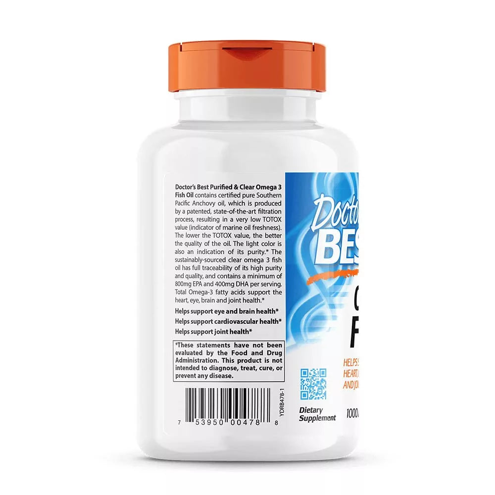 Doctor's Best Purified & Clear Omega 3 Fish Oil 1000 mg (120 Marine Softgels)