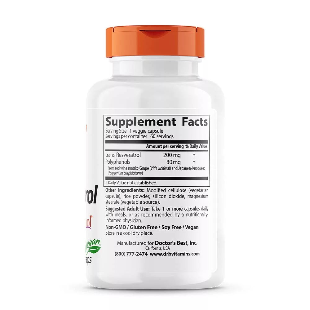 Doctor's Best Trans-Resveratrol with Resvinol 200 mg (60 Veggie Capsules)