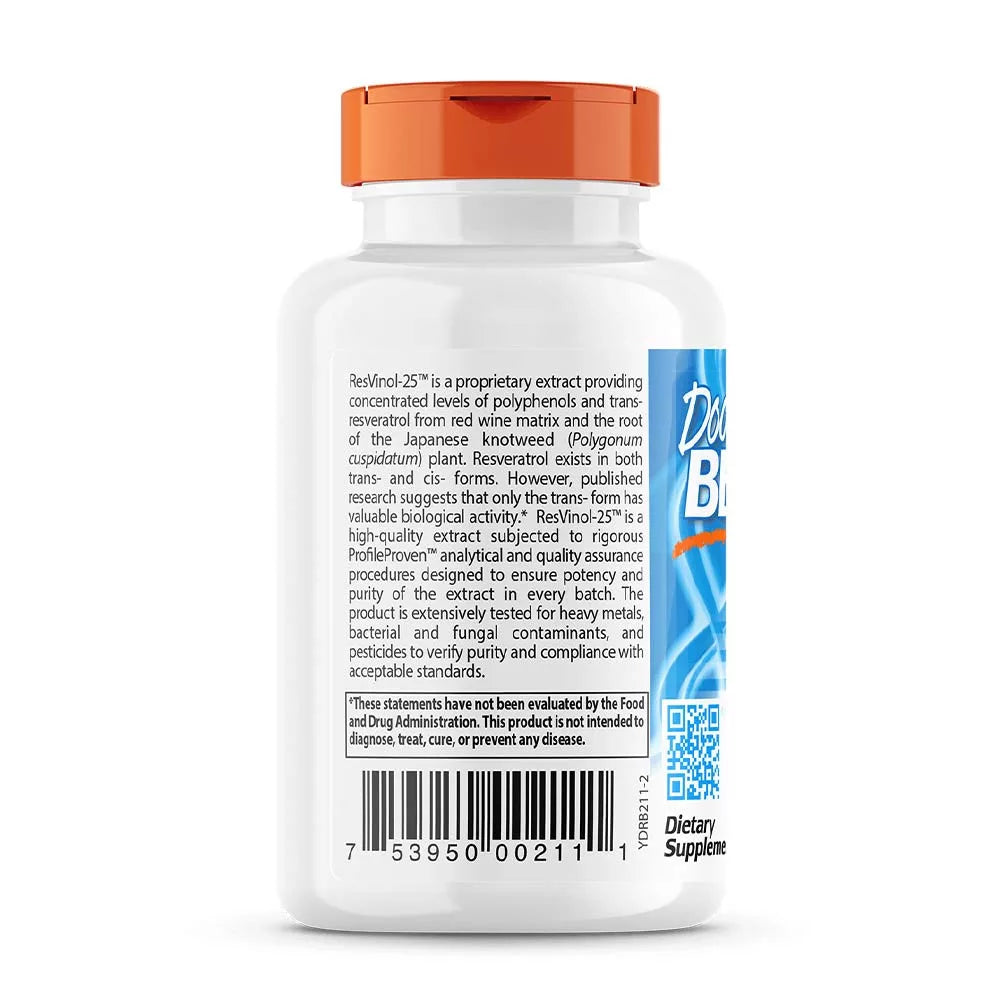 Doctor's Best Trans-Resveratrol with Resvinol 200 mg (60 Veggie Capsules)