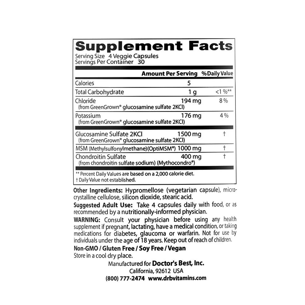 Doctor's Best Vegan Glucosamine & Chondroitin & MSM (120 Veggie Capsules)