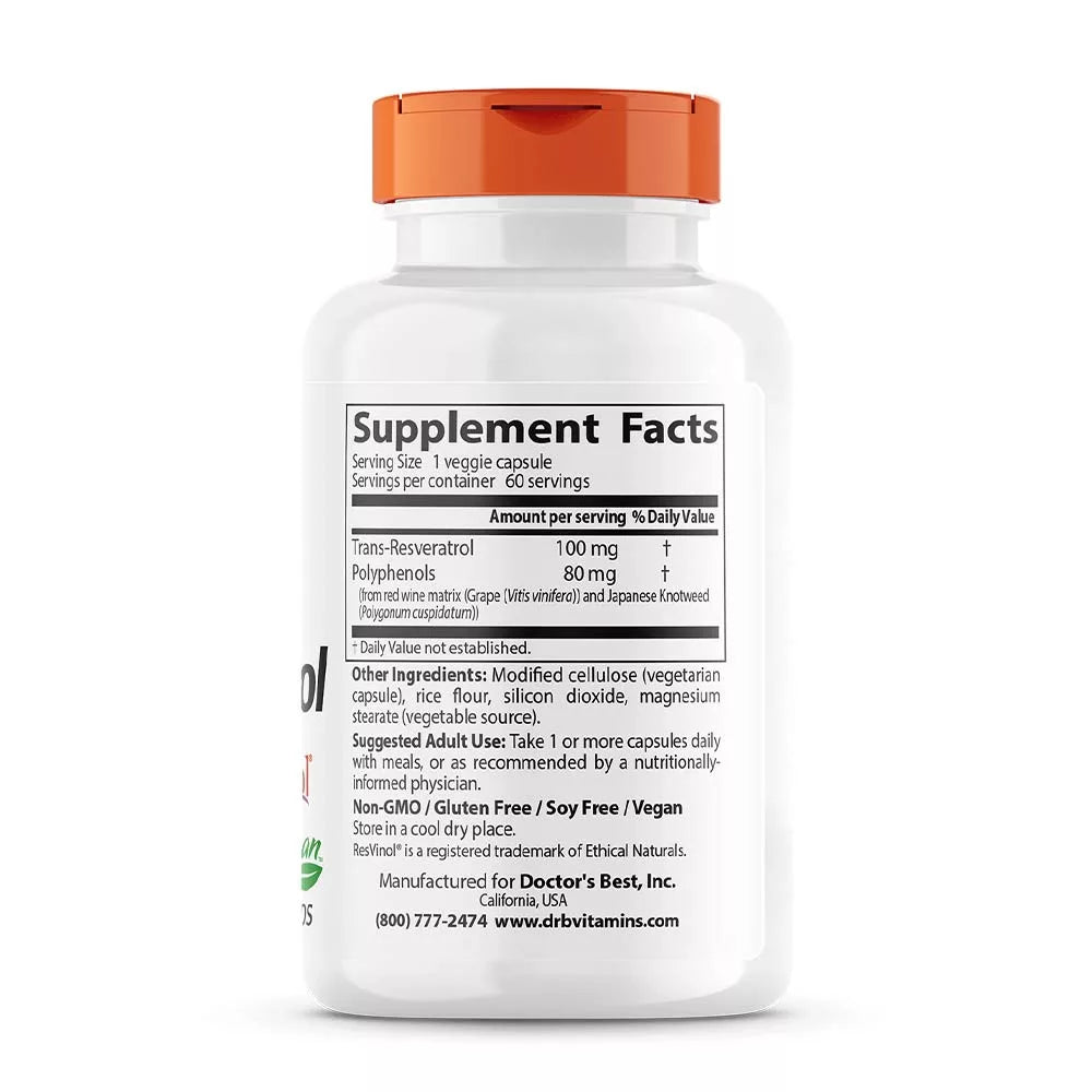Doctor's Best Trans-Resveratrol 100 mg (60 Veggie Capsules)
