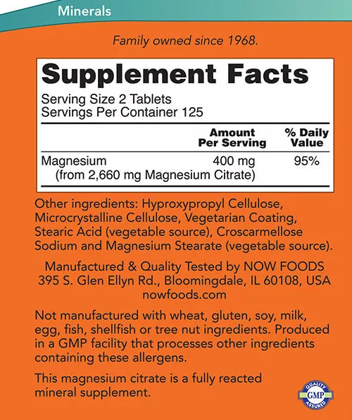 Now Foods Magnesium Citrate 200 mg (250 Tablets)