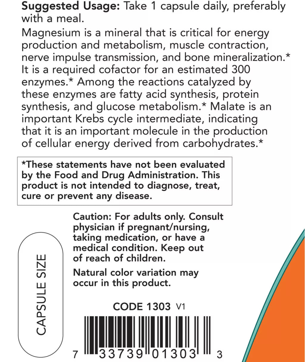 Now Foods Magnesium Malate Caps (180 Veg Capsules)