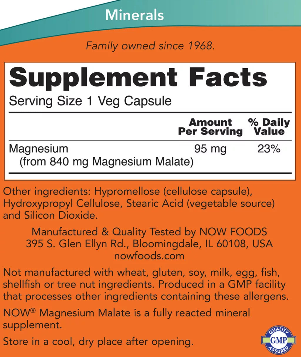 Now Foods Magnesium Malate Caps (180 Veg Capsules)