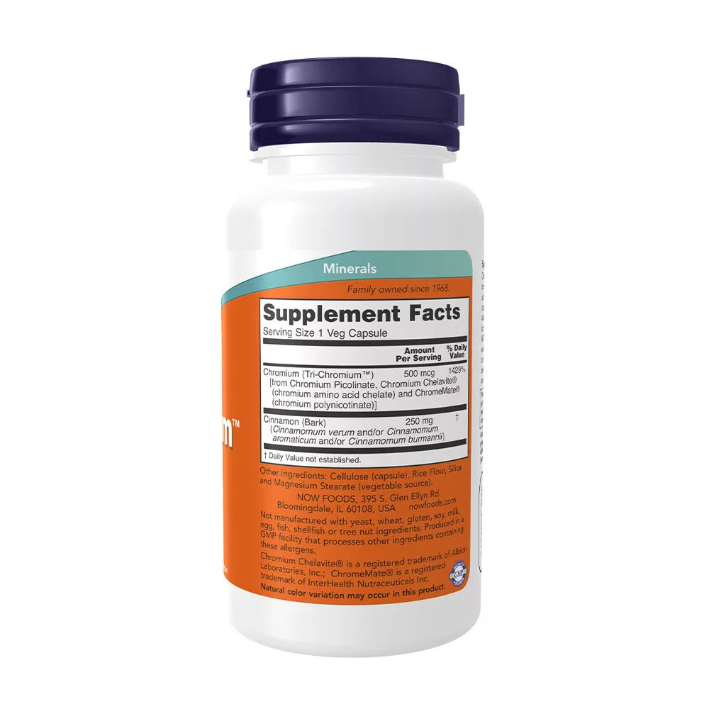 Now Foods Tri-Chromium™ 500 mcg with Cinnamon (90 Veg Capsules)