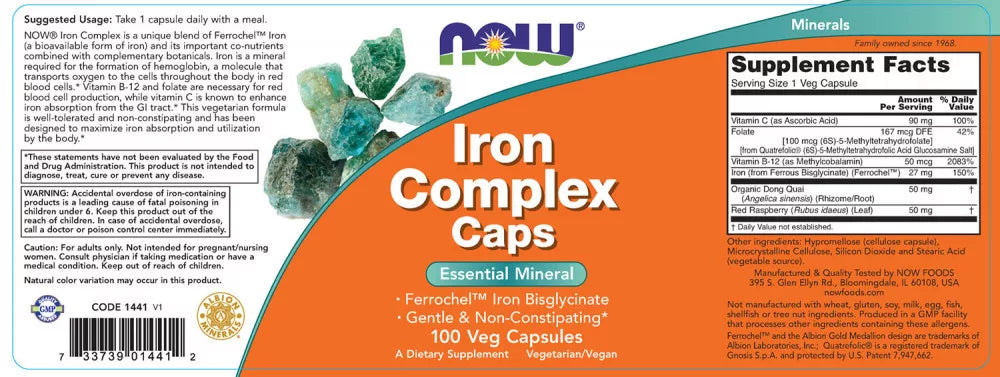 Now Foods Iron Complex Caps (100 Veg Capsules)