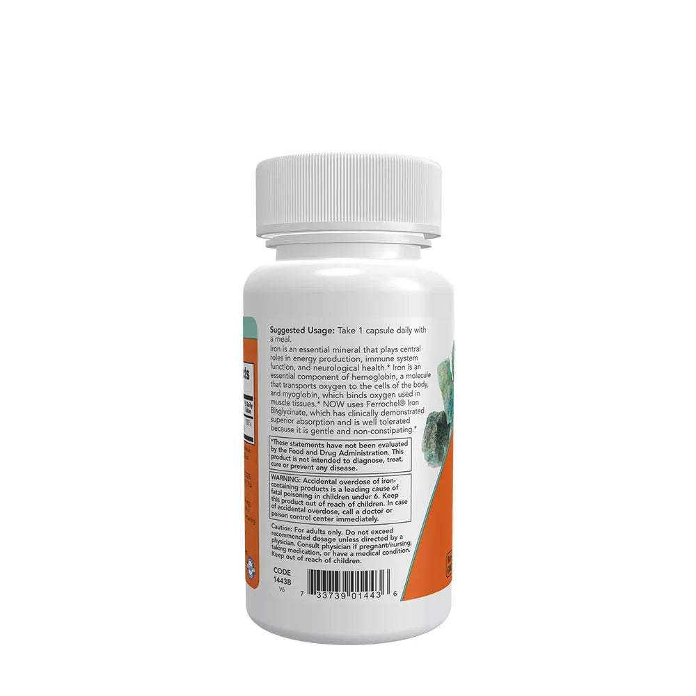 Now Foods Iron 18 mg Iron Bisglycinate (120 Veg Capsules)