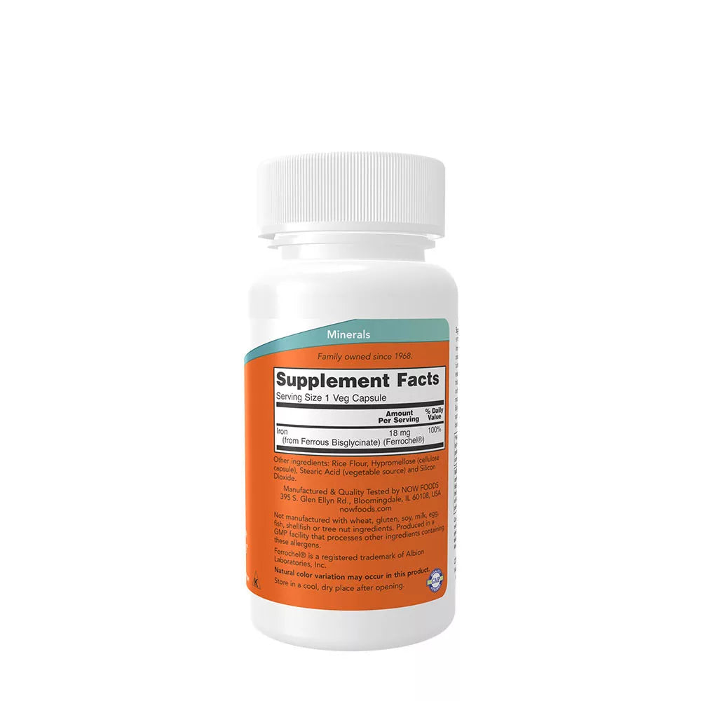 Now Foods Iron 18 mg Iron Bisglycinate (120 Veg Capsules)