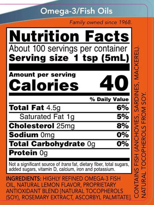Now Foods Omega-3 Fish Oil Liquid (500 ml, Lemon)