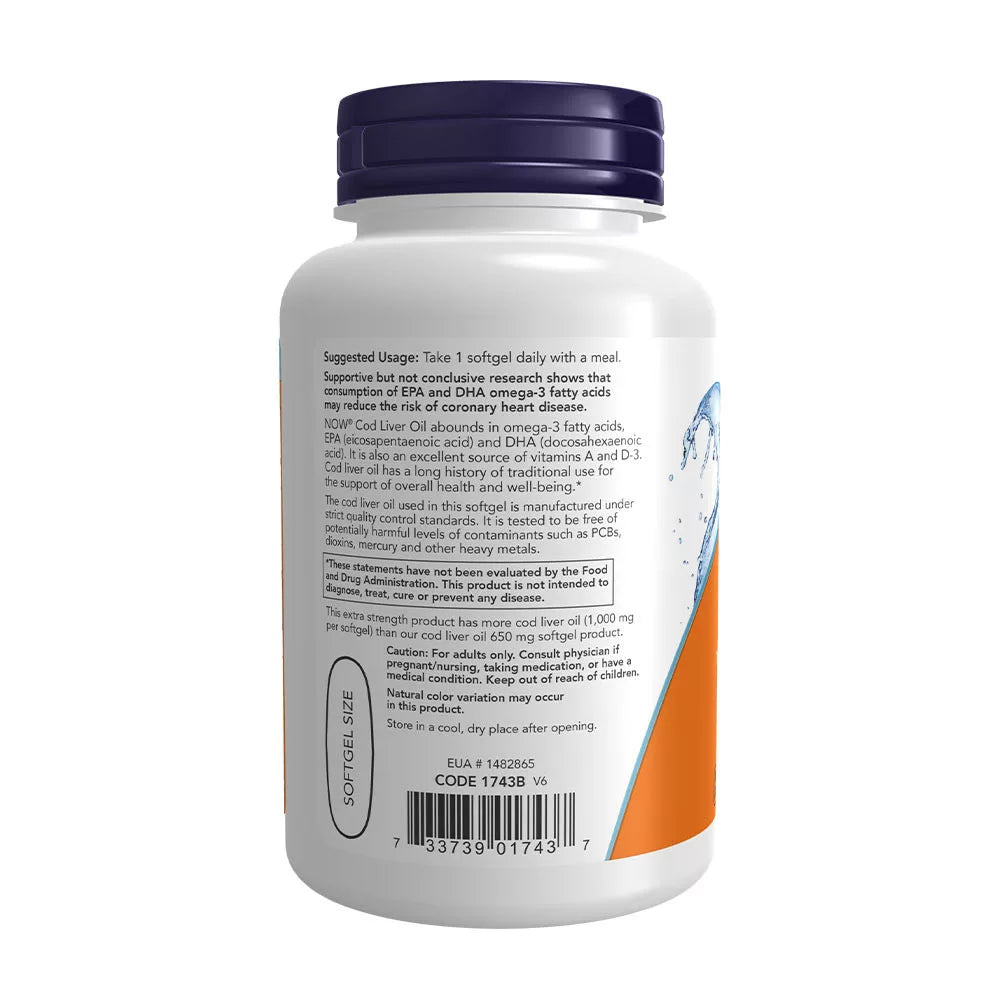 Now Foods Cod Liver Oil, Extra Strength 1,000 mg (90 Softgels)