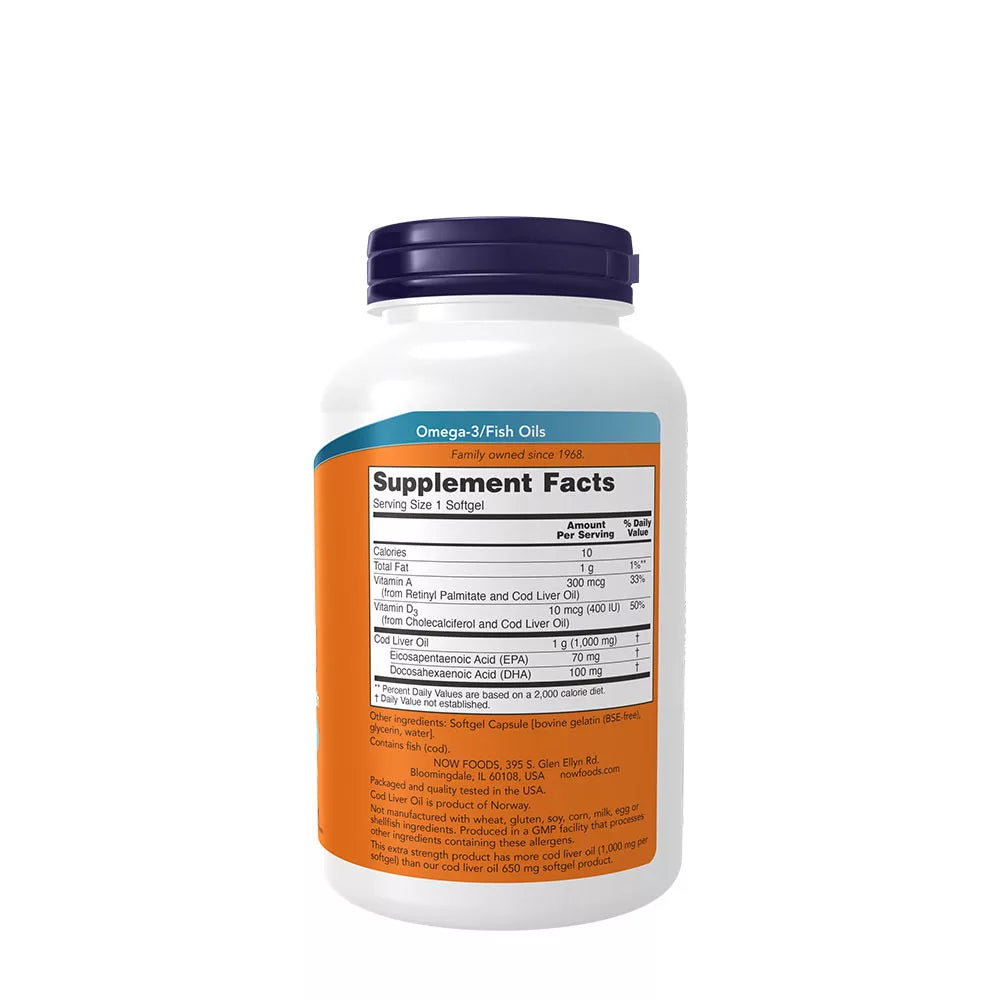 Now Foods Cod Liver Oil, Extra Strength 1,000 mg (180 Softgels)