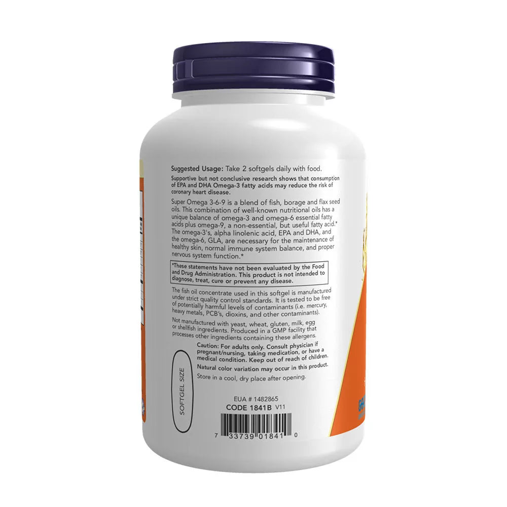 Now Foods Super Omega 3-6-9 1200 mg (180 Softgels)