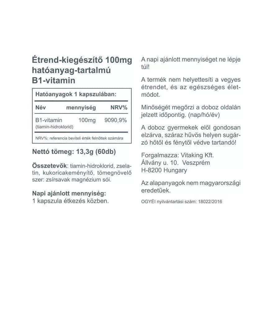 Vitaking Vitamin-B1 100 mg (60 Capsules)