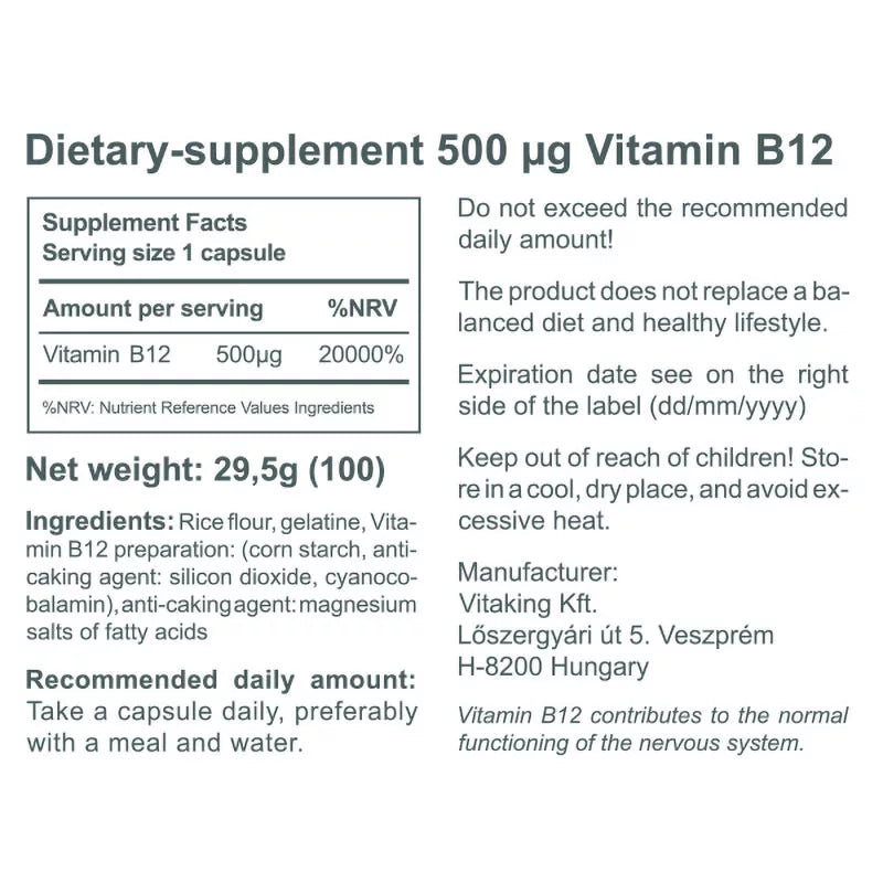 Vitaking Vitamin B-12 500 mcg (100 Capsules)