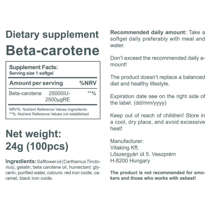 Vitaking Beta-Carotine Provitamin-A – 25,000 IU (100 Softgels)
