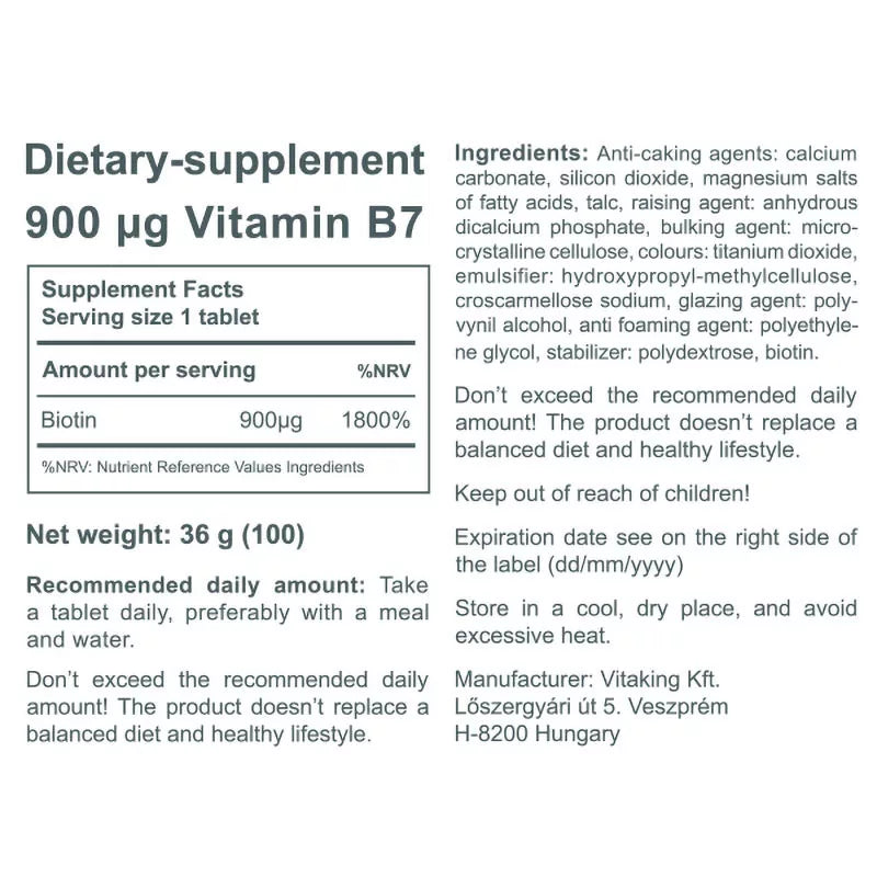 Vitaking B7 Biotin 900 mcg (100 Tablets)