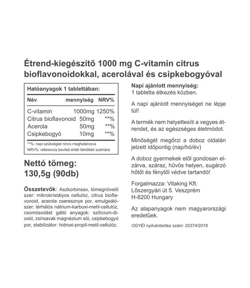 Vitaking Vitamin C 1000 mg with 50 mg Citrus Bioflavonoids and Acerola (90 Tablets)