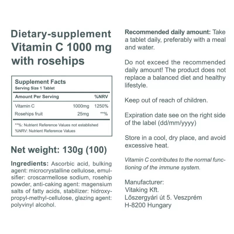 Vitaking Vitamin C 1000 mg with Rosehip (100 Tablets)
