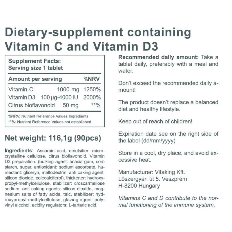 Vitaking Vitamin C-1000 + D-4000 (90 Tablets)